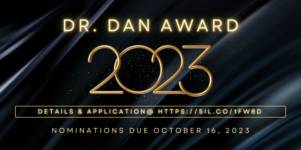 black background with gold lettering 2023 Dr Dan Award